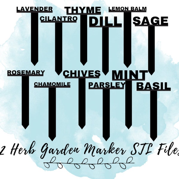 12 Herb Garden Label STL Files, 3D Print Models for Garden Labels, 3D Print Files for Gardeners, 3D Print STL Files for Indoor Gardens