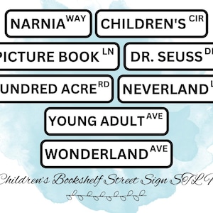 8 Children&#39;s Book Bookshelf Street Sign STL Files, Bookish Decor STL Files, Bookish Gift STL Files, 3D Print for Bookshelf, Children&#39;s Books