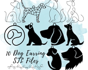 10 STL-filer för hundörhängen, 3D-utskriftsmodeller med örhängen med husdjurstema, STL-fil för hängande örhängen, 3D-utskriftsfiler för smyckeset, STL-fil för hundtema