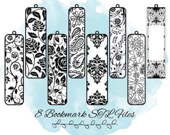 8 Bookmark STL Files, Floral Bookmark STL File, Bookish Gift STL File, 3D Print Files For Book Lovers, Elegant Bookmark 3D Print Files