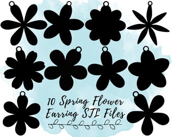 10 Blumenohrring STL-Dateien, Frühlingsblumenohrring STL-Dateien, Blumenohrring 3D-Druckmodell, Blumenschmuck 3D-Druckmodell