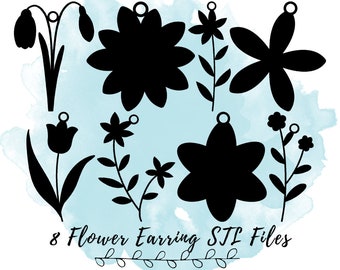 8 Flower Earring STL Files, Spring Flower Earring STL Files, Floral Earring 3D Print Model, Flower Jewelry 3D Print Model