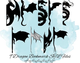 9 Dragon Bookmark STL Files, Dungeons and Dragons Theme Bookmark 3D Print Models, Paperclip Bookmark STL File, D&D Theme 3D Print Models