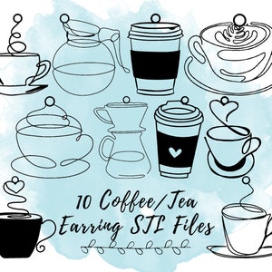 10 Coffee Earring STL Files, Coffee Theme Earring 3D Print Models, Dangle Earring STL File, 3D Print File for Coffee Lover, Coffee 3D Prints