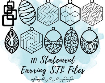 Paket med 10 örhängen i STL-format, 3D-utskriftsmodell för hängande örhängen, STL-fil för statementörhängen, gör-det-själv 3D-utskriftssmyckeset