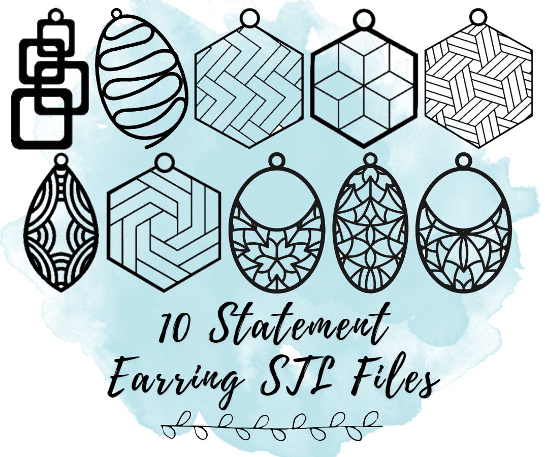 10 Earring STL Files Pack, 3D Print Model for Dangle Earrings, Statement Earring STL File, DIY 3D Print Jewelry Set