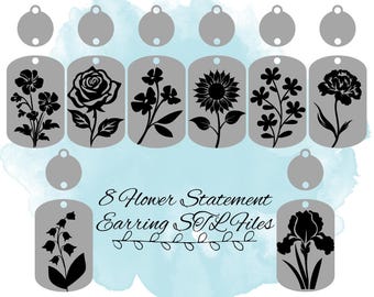 8 Blumen Ohrring STL-Dateien, Rose Ohrring STL-Dateien, Floral Schmuck 3D Druckdateien, 3D Druck Schmuckdatei, Pflanzenliebhaber 3D Druckdateien