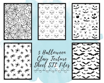 5 Halloween Polymer Clay Texture Sheet STL Files for 3D Printers, Spooky 3D Models for Polymer Clay, Fall Pattern 3D Prints for Polymer Clay