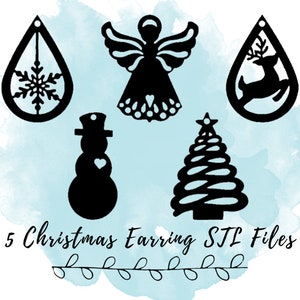 5 Christmas Earring Pairs STL Files, Teardrop Christmas Earring STL Files, 3D Print Christmas Files, 3D Holiday Prints, Winter Earring STL