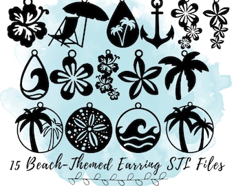 15 Beach Earring STL Files, Beach Themed Jewelry STL Files, 3D Print Models for Beach Inspired Jewelry, Beach 3D Printing Models