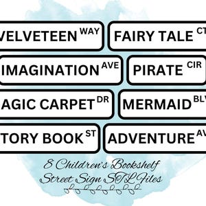 8 Children&#39;s Book Bookshelf Street Sign STL Files, Bookish Decor STL Files, Bookish Gift STL Files, 3D Print for Bookshelf, Children&#39;s Books