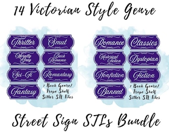 14 Bookshelf Street Sign STL Files, Bookish Decor STL Files, Bookish Gift STL Files, 3D Print for Bookshelf, 3D Print for Book Lovers