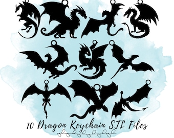 10 Dragon Keychain STL Files Pack, Dungeons and Dragons 3D Printer Files, Medieval STL Files for 3D Printing, 3D Print D&D Keychains