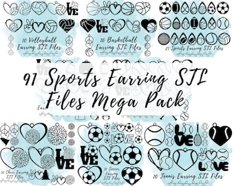 91 Sports Earring STL Files, Sports Mom 3D Print Model, 3D Print Files for Sports Fans, Athletics STL  Files, Dangle Earring STL Files