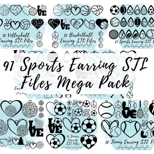 91 Sports Earring STL Files, Sports Mom 3D Print Model, 3D Print Files for Sports Fans, Athletics STL  Files, Dangle Earring STL Files