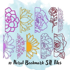 10 個の花のブックマーク STL ファイル、花のブックマーク STL ファイル、花のブックマーク 3D モデル、バラのブックマーク 3D プリンター ファイル、ひまわりのブックマーク 3D モデル