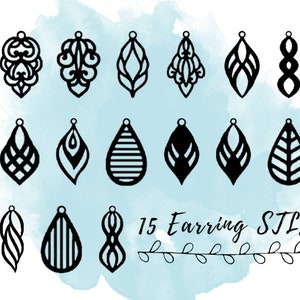 15 Earring STL Files, Statement Jewelry STL Files, 3D Print Models for Statement Jewelry, Teardrop Earring STL File, Dangle Earring 3D Print