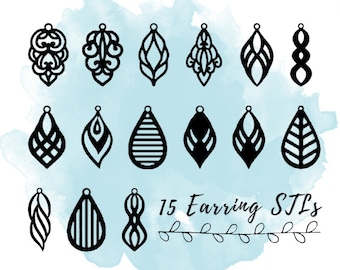 15 Earring STL Files, Statement Jewelry STL Files, 3D Print Models for Statement Jewelry, Teardrop Earring STL File, Dangle Earring 3D Print
