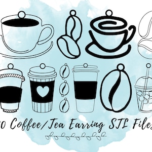 10 Coffee Earring STL Files, Coffee Theme Earring 3D Print Models, Dangle Earring STL File, 3D Print File for Coffee Lover, Coffee 3D Prints