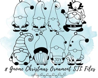 8 archivos STL de adornos navideños de gnomos, archivos STL de adornos navideños, archivos de impresión 3D para Navidad, impresiones 3D para fiestas, archivos STL de decoración navideña