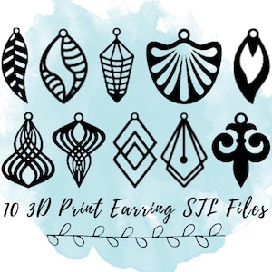 10 Statement Dangle Earring Pairs STL Printing Files, Necklace Pendant STL Files, 3D Print Files for 3D Printing Small Business Owners