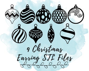 9 Christmas Ornament Earring STL Files, Christmas Earring STL Files, Christmas Ornament 3D Models, Holiday Jewelry 3D Prints, Holiday STL