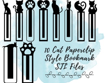 猫のブックマークSTLファイル10個、ペーパークリップスタイルのブックマーク3Dプリントモデル、本好きのための3Dプリントファイル、猫好きのための3Dプリントギフト