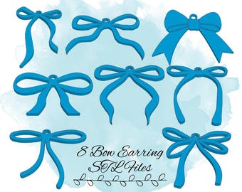 8 Bow Earring STL Files, 3D Print Bows, 3D Print Earrings, Bow STL Files, 3D Print Files for Jewelry, Jewry STL Files, 3D Print Jewelry