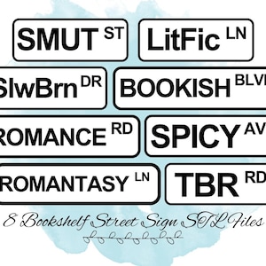 8 Bookshelf Street Sign STL Files, Bookish Decor STL Files, Bookish Gift STL Files, 3D Print for Bookshelf, 3D Print for Book Lovers