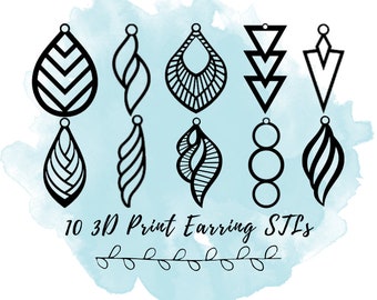 10 Earring Pairs STL 3D Printing Files, Printable 3D Dangle Earrings & Necklace Pendants, 3D Printing Digital File for Small Business Owners