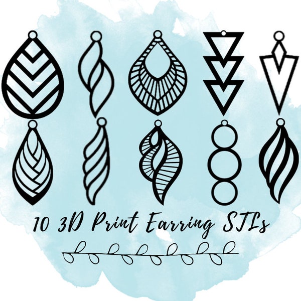 10 Earring Pairs STL 3D Printing Files, Printable 3D Dangle Earrings & Necklace Pendants, 3D Printing Digital File for Small Business Owners