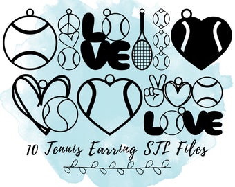10 Tennis Earring STL Files, Tennis Mom 3D Print Model, 3D Print Files for Tennis Players, Tennis STL, Dangle Earring STL