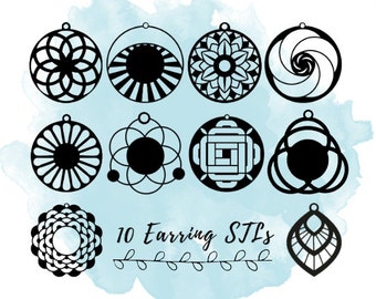 10 Abstract Geometric Earring Pairs STL Files | 3D Lightweight Whimsical Statement Earring or Necklace Pendant | 3D Prints for Beginners