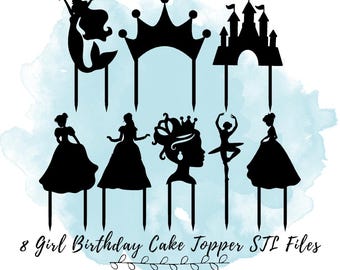 8 Princess Birthday Cake Topper STL Files, Mermaid Cake Topper, Ballerina Cake Topper, 3D Print Models for Bakers, Princess Birthday STLs