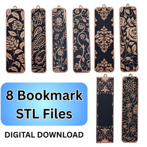 8 Bookmark STL Files, Floral Bookmark STL File, Bookish Gift STL File, 3D Print Files For Book Lovers, Elegant Bookmark 3D Print Files