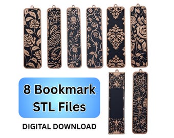 8 Bookmark STL Files, Floral Bookmark STL File, Bookish Gift STL File, 3D Print Files For Book Lovers, Elegant Bookmark 3D Print Files