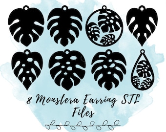 8 Monstera Ohrring STL-Dateien, Monstera Ohrring STL-Dateien, 3D Druck Schmuckdateien, Halsketten-Anhänger STL-Dateien, 3D Druck Schmuck