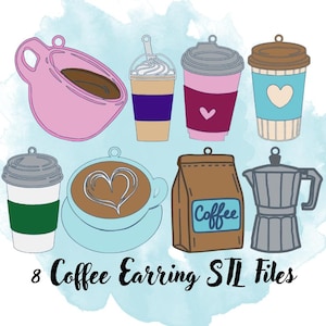 Coffee Earring STL Files Bundle, Coffee Earring 3D Printer Models, Dangle Earring STL File, 3D Print File for Coffee Lover, Coffee 3D Prints