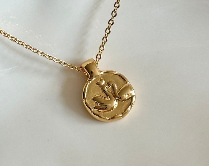 Gold swan pendant necklace, swan coin chain necklace, gold pendant necklace, love necklace