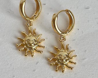 Gold Sun Earrings, Sun Hoop Earrings, Celestial Earrings  display picture 1