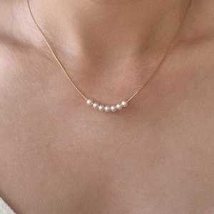 Seven Pearls Gold Thin Necklace, Pearl Necklace, Gold Pearl Necklace, French Style Necklace, Pearl Jewelry, Wedding Necklaces, Gift For Her