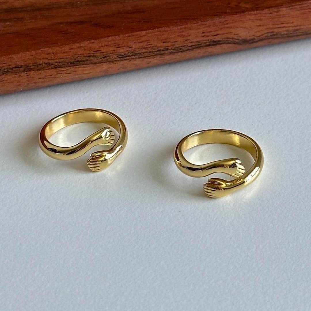 Hug Type Rings Adjustable Hug Ring, Dainty Stacking Hugging Hand Ring, Opened Hands ...