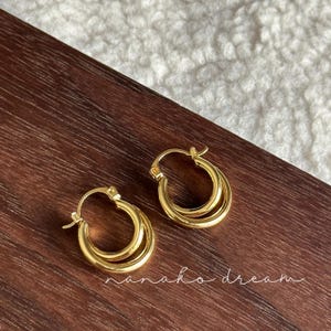 Gold Twist Double Hoop Earrings, Double Hoop Earrings, Twist Circle Gold Hoops, Everyday Earrings Hoop, Earrings For Women, Gift For Her