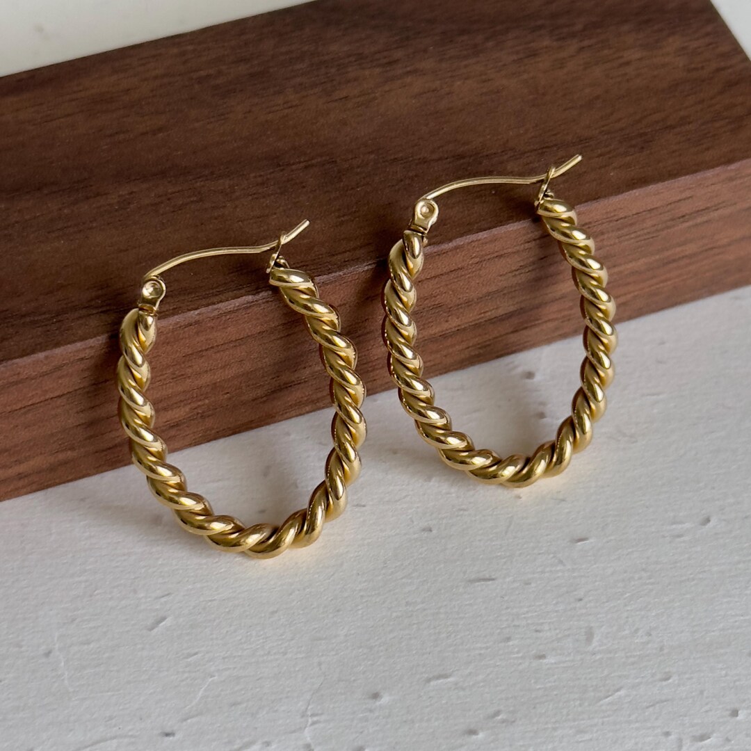 Gold Twisted Hoop Earrings, Rope Hoop Earrings, Chunky Gold Hoops ...