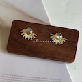 Sunburst Stud Earrings with Natural Labradorite Stone, Gold Sun Ray Earrings, Celestial Jewelry, Minimalist Boho Studs, Labradorite Studs