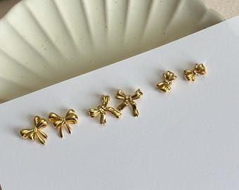 Gold Tiny Stud Bow Earrings, Cute Bow Earrings, Trendy Bowknot Stud Earrings, Ribbon Earrings, Post Earrings, Gift for Her