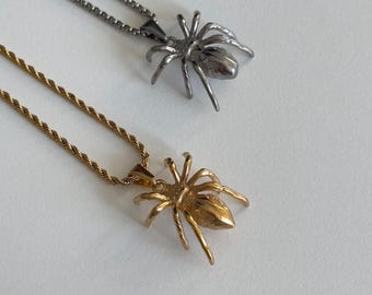 Spider Pendant Necklace, Gold and Silver Spider Jewelry, Unique Statement Necklace, Gothic Jewelry, Punk Arachnid Pendant, Unisex Gift