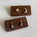 Star and Moon Earrings, Two-Tone Studs, Mismatched Star & Moon Earring Set, Tiny Figure Celestial Studs, Asymmetrical Cute Clip On Earrings