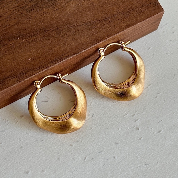 Brushed Metal Hoop Earrings in Gold or Silver, Matte Textured Chunky Hoops, Minimalist Modern Earrings for Everyday, Gold and Silver Hoops