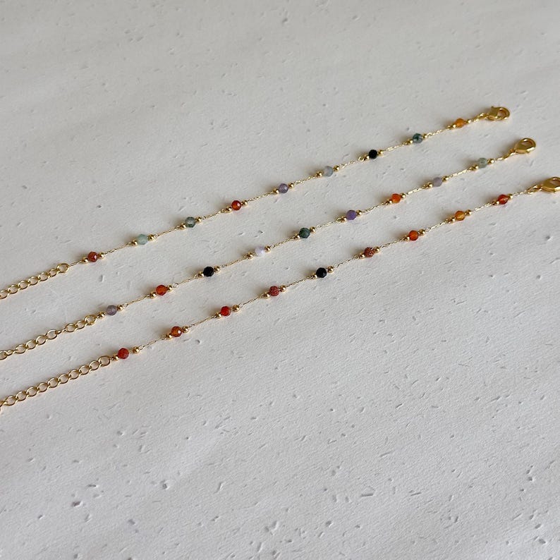 Dainty Natural Stone Necklace, Colorful Gemstone Bracelet, Natural stone beads necklace, Stone Beads Bracelets, Natural Stone Beads Jewelry image 3
